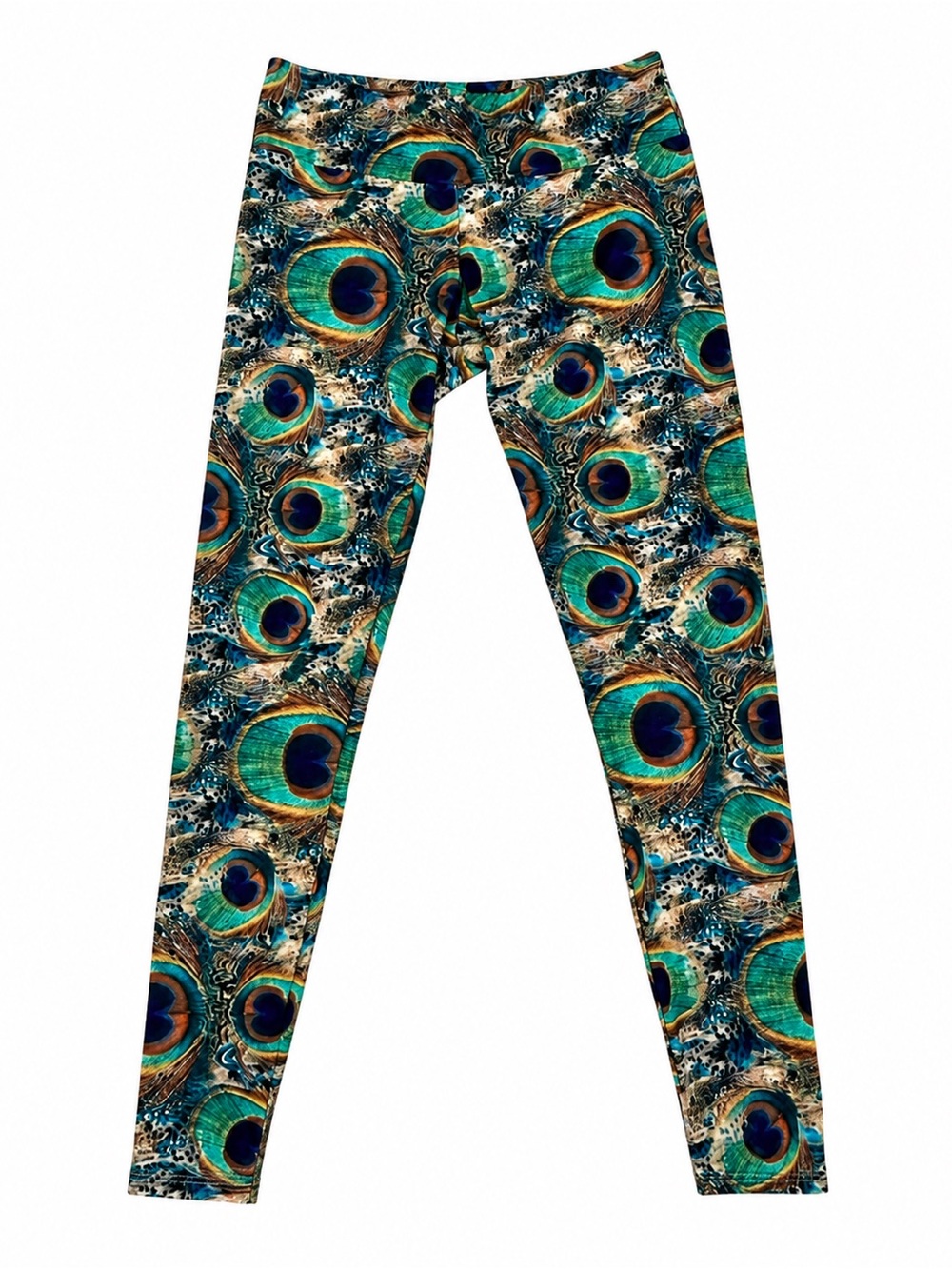 Onzie Long Legging Peacock Green Feather Print Yoga Pants Size M/L